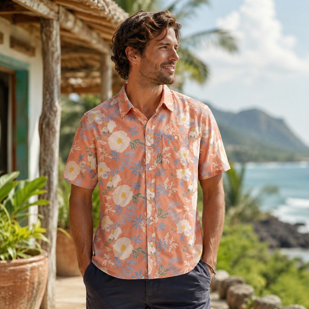 Patagonia SZ XL Go-To Shirt Peach Blue Tropical Flower Print Organic Cotton